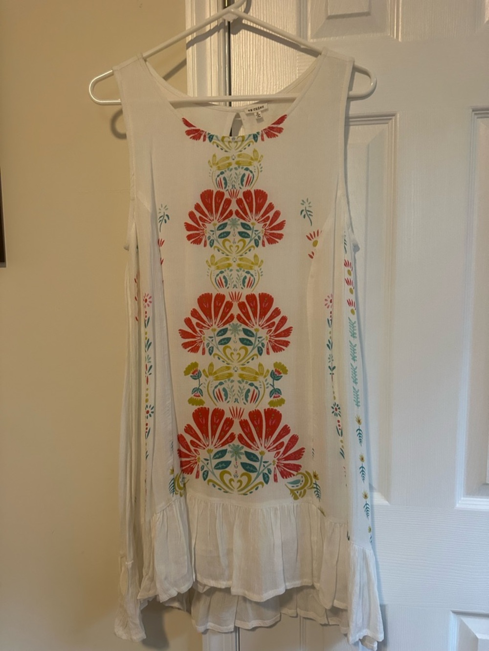 White Sleeveless Floral Print Dress